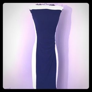 White and Navy bodycon ruched dress